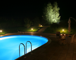 Pool and garden by night